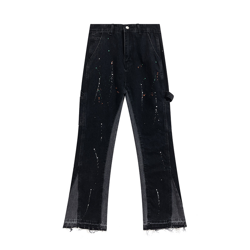 Pantaloni antispruzzo artificiali a gamba dritta in jeans elasticizzati di marca retrò e alla moda per coppie di uomini e donne_voghion.com