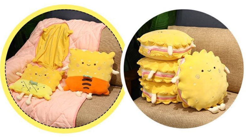 Cute Cartoon Cookie Pillow Dual-use Air Conditioner Sofa Cushion Office Nap Foldable Car Blanket_voghion.com