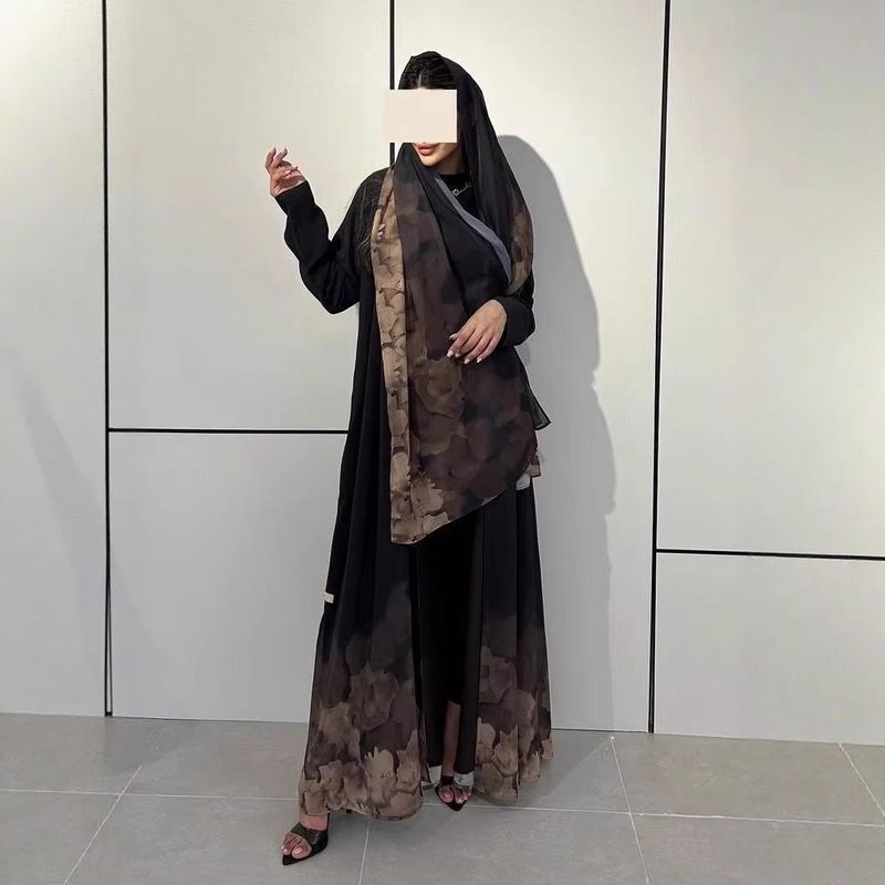 MQ133 Damenbekleidung Kleid Muslim Temperament Strickjacke Robe Abaya Zweiteiliges Set mit Kopftuch_voghion.com