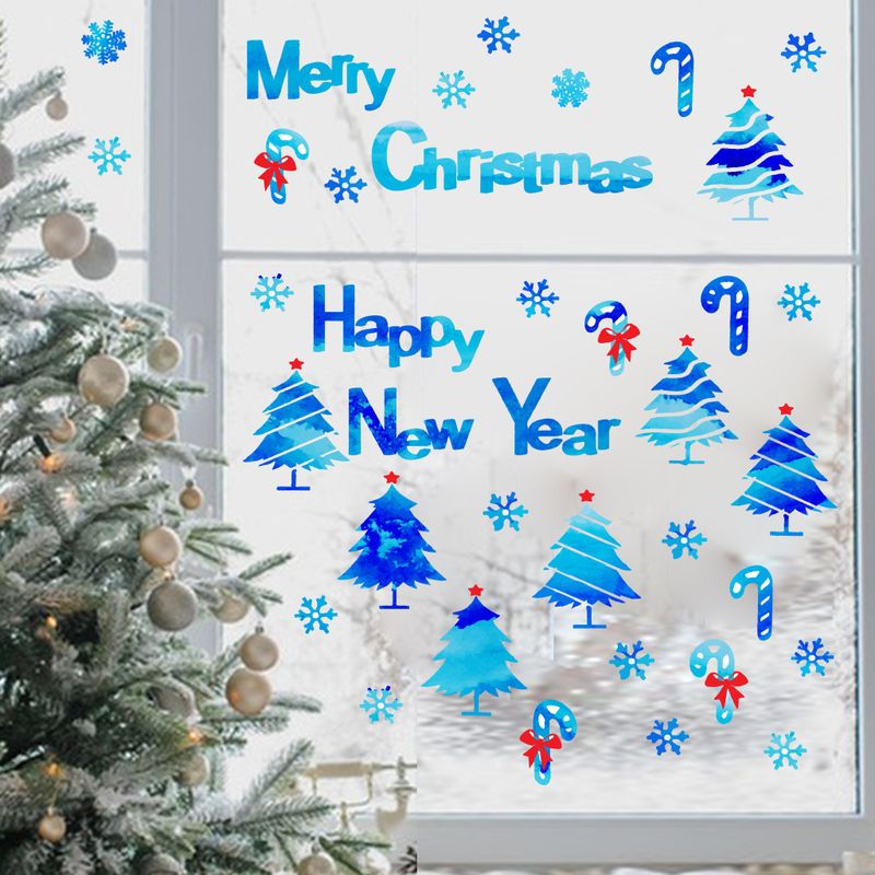 Pegatina de copo de nieve con árbol de Navidad azul (AFC8435) para decoración de ventanas y paredes._voghion.com