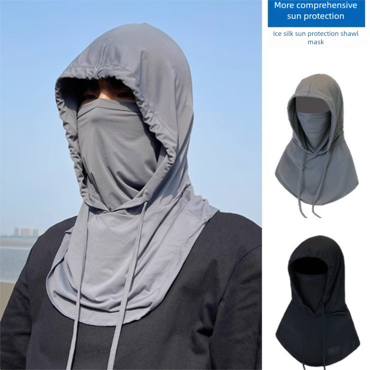 Masque de protection solaire d'été pour hommes, couverture intégrale du visage, cache-cou respirant en soie glacée, écharpe, bonnet, voile 3 en 1 pour le cyclisme_voghion.com