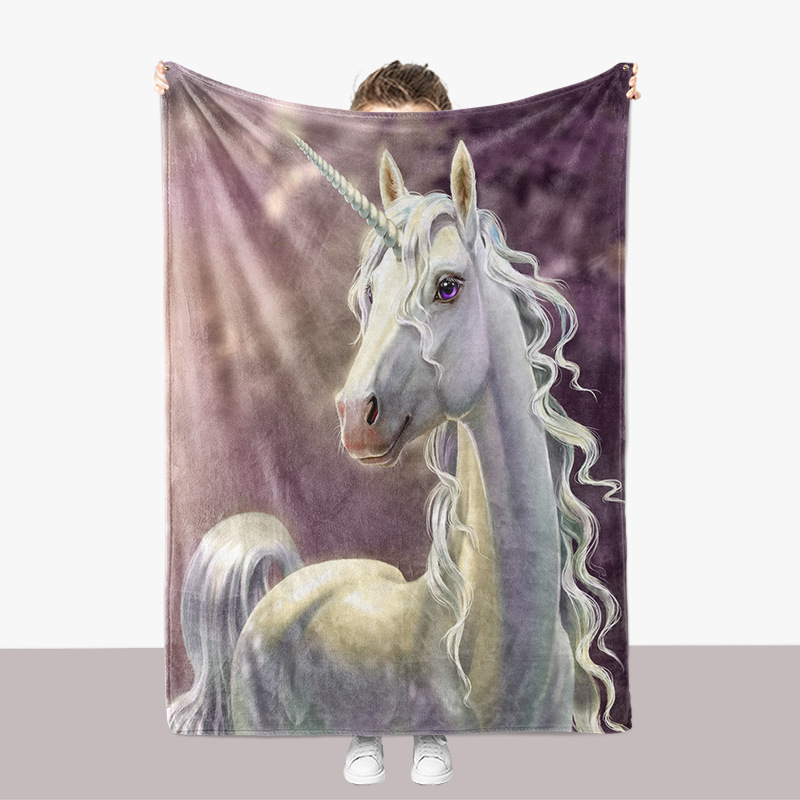 Tier Pferd Einhorn Serie Flanell 3D gedruckt Sofa verdickte Abdeckung Decke_voghion.com