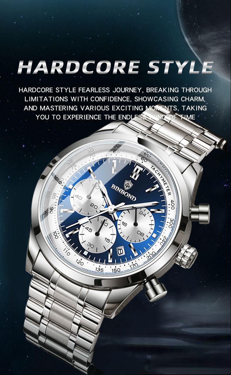BINBOND Luxury Men Quartz Watches Stainless Steel Waterproof Luminous Automatic Date Wristwatch Fashion Business Timer Men Watch_voghion.com