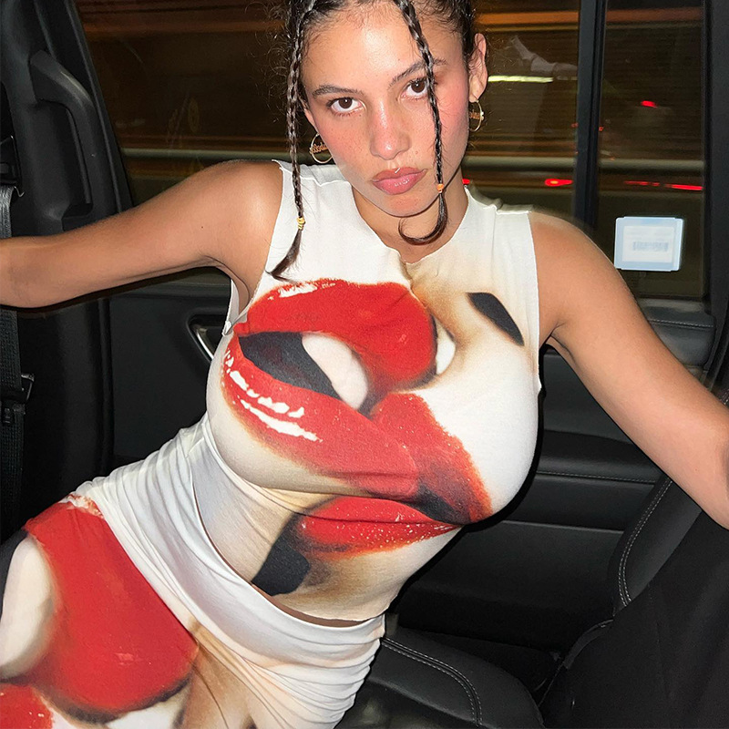 Hot New Women's Fashion Real Print Personality Street Style Chest Wrap Slim Long Dress Set_voghion.com