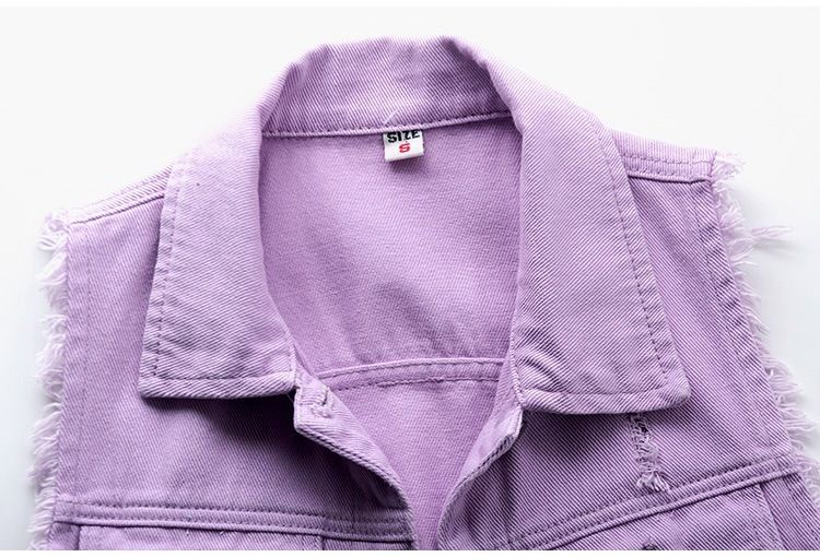 Ropa de mujer Chaleco vaquero multicolor Chaqueta corta ajustada sin mangas para mujer Cárdigan superior roto_voghion.com