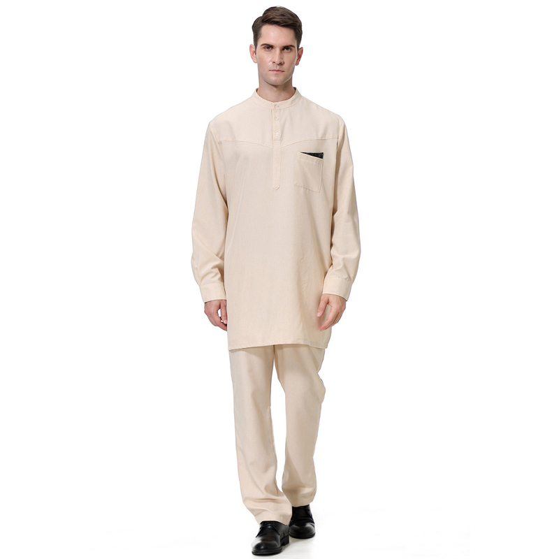 Ropa de hombre Conjunto de pantalones largos para hombre caftán musulmán_voghion.com