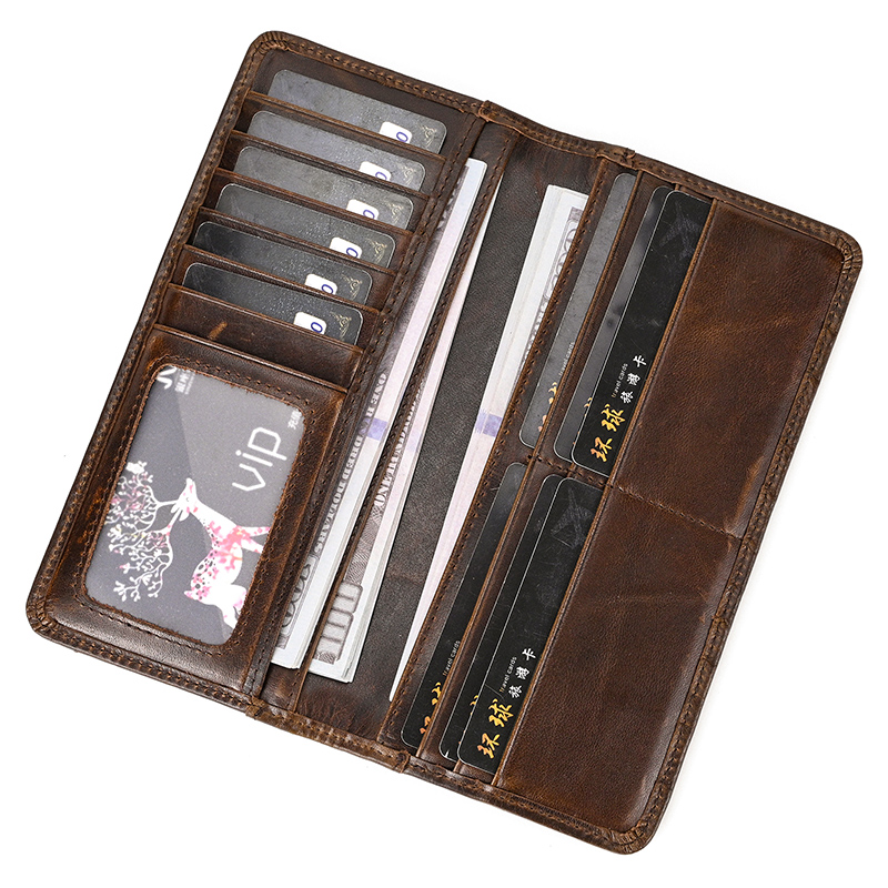 Miesten vintage-lohikäärme aitoa nahkalompakko Ruskea lehmännahkainen pitkä bifold Ketjulompakko puhelintaskulla muotipitkä_voghion.com