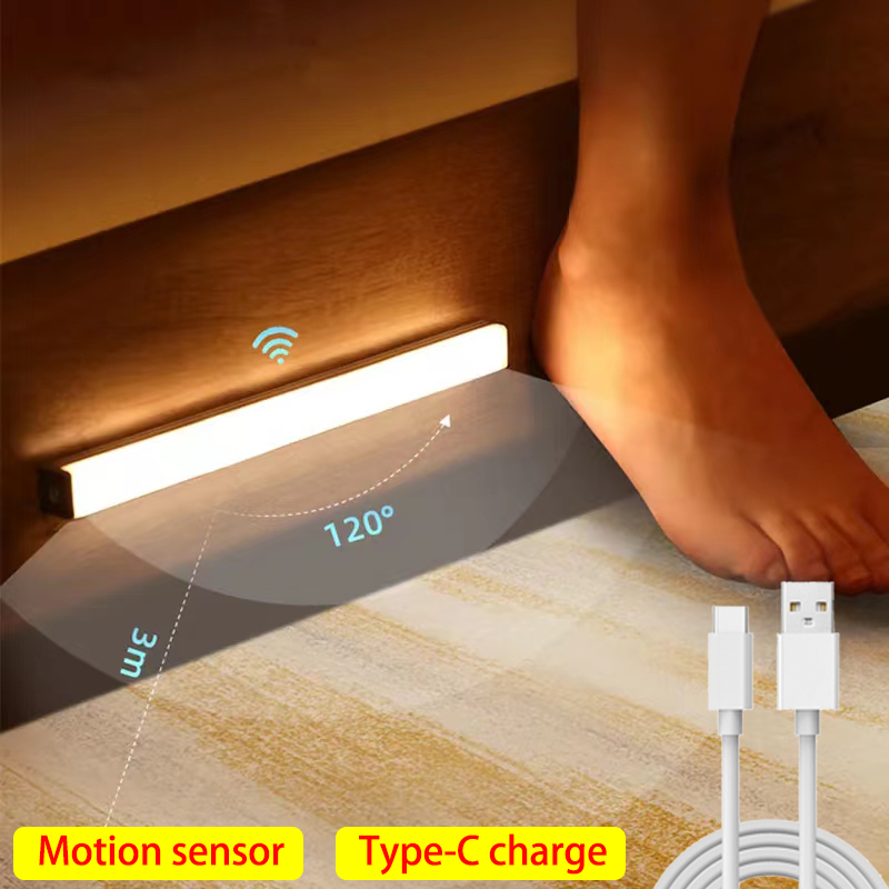Sensore di movimento notturno Lampada a LED Wireless TYPE-C Ricaricabile Lampada da armadio per armadio Retroilluminazione per scale per cucina _voghion.com