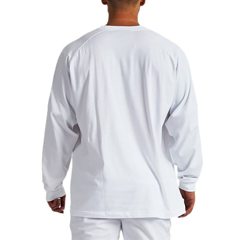 Muskel-Herbst-Herbst-Langarm-Fitness-T-Shirt mit lockerer Passform. Kontrastierendes, dünnes Basisshirt für Herren. Sport-Trainingskleidung_voghion.com