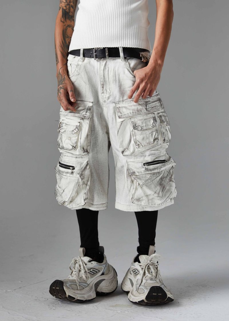 Îmbrăcăminte bărbătească, modă de stradă principală, îmbrăcăminte de lucru, pantaloni scurți, stil Wasteland, spălați, murdari și vopsiți, de nișă_voghion.com