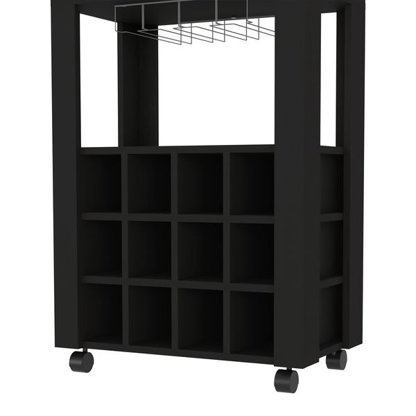 39' H Black Bar- Coffee Cart, Kitchen Or Living Room Cabinet Storage, With 12 Bottle Racks, A Central Shelf With 1 Cup Holders, 1 Drawer Ideal For S_voghion.com