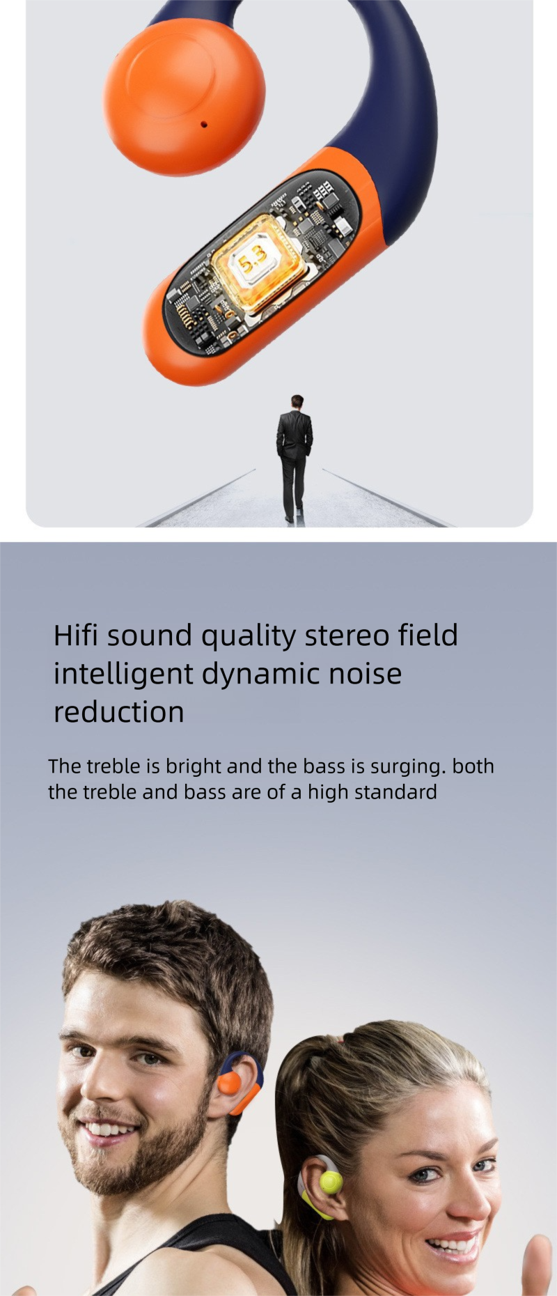 Qianhuan OWS Open Bluetooth Earphones True Wireless Non-In-Ear 5.3 Long Battery Life ENC Noise Cancelling Ear Hook Style_voghion.com