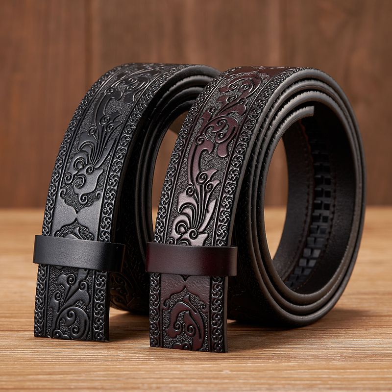 HOT 3.5CM Width No Cowskin Genuine Leather Quality Automatic Print Wasitbad Strap Bussiness Male Belt Men Without Buckle_voghion.com