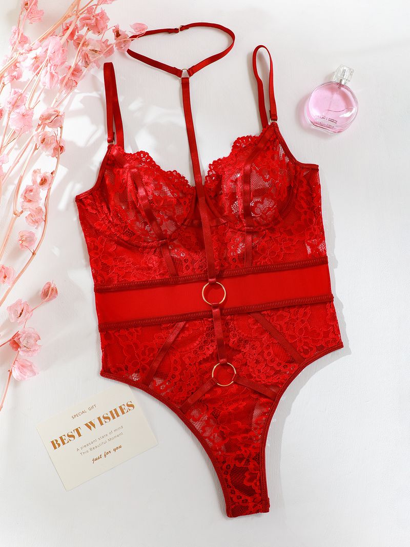 Damenbekleidung Außenhandel 2023 Neue sexy Dessous Sexy durchsichtiger, geraffter, schmaler Neckholder, rückenfreier Einteiler M2908_voghion.com