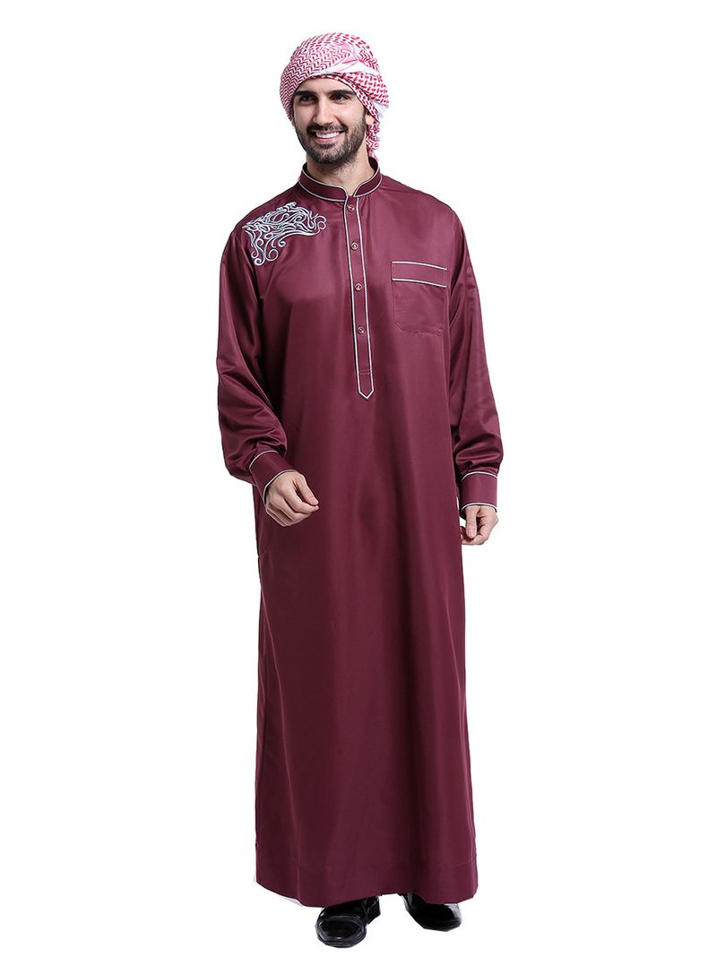 Ropa de hombre Caftán musulmán de moda bordado con cuello alto para hombres_voghion.com