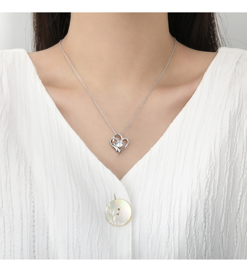 platinum double heart pendant necklace for women, heart to heart, elegant, high end, zircon love necklace_voghion.com