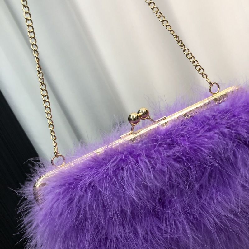 Borse quadrate da donna, borse a tracolla, borse in pelliccia di tacchino, velluto di piume, catena, moda_voghion.com