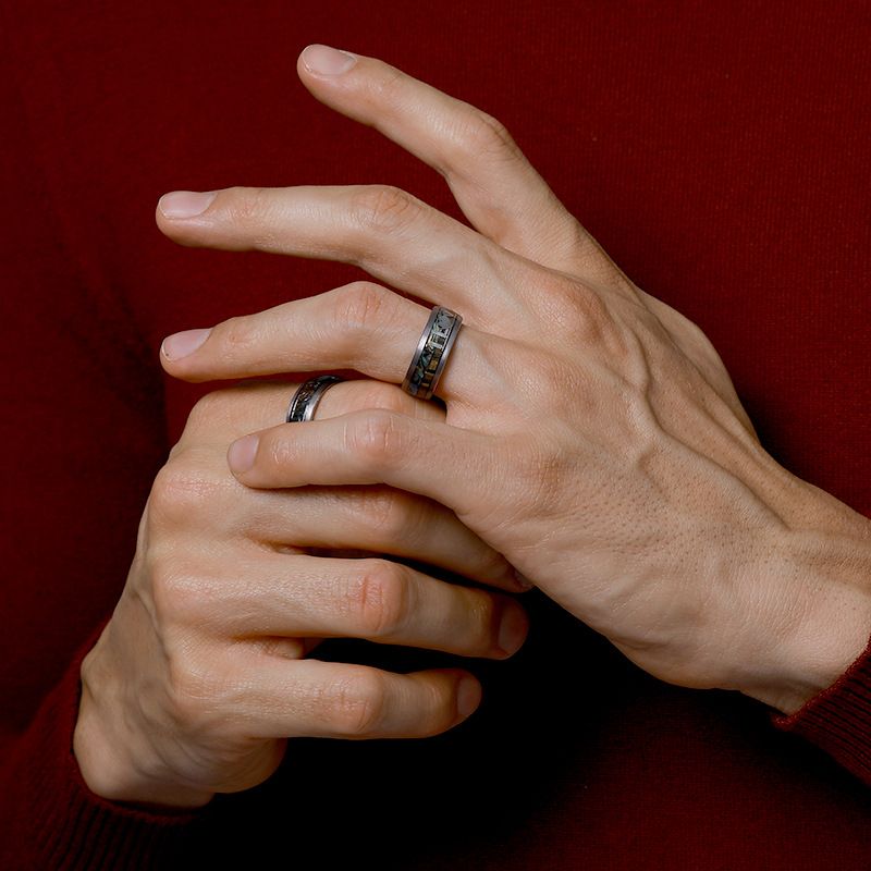 Modny prosty tytanowy stal nierdzewna dla mężczyzn i kobiet obrączka ślubna z wkładką z drewna koa pierścionki zaręczynowe biżuteria anillos mujer_voghion.com