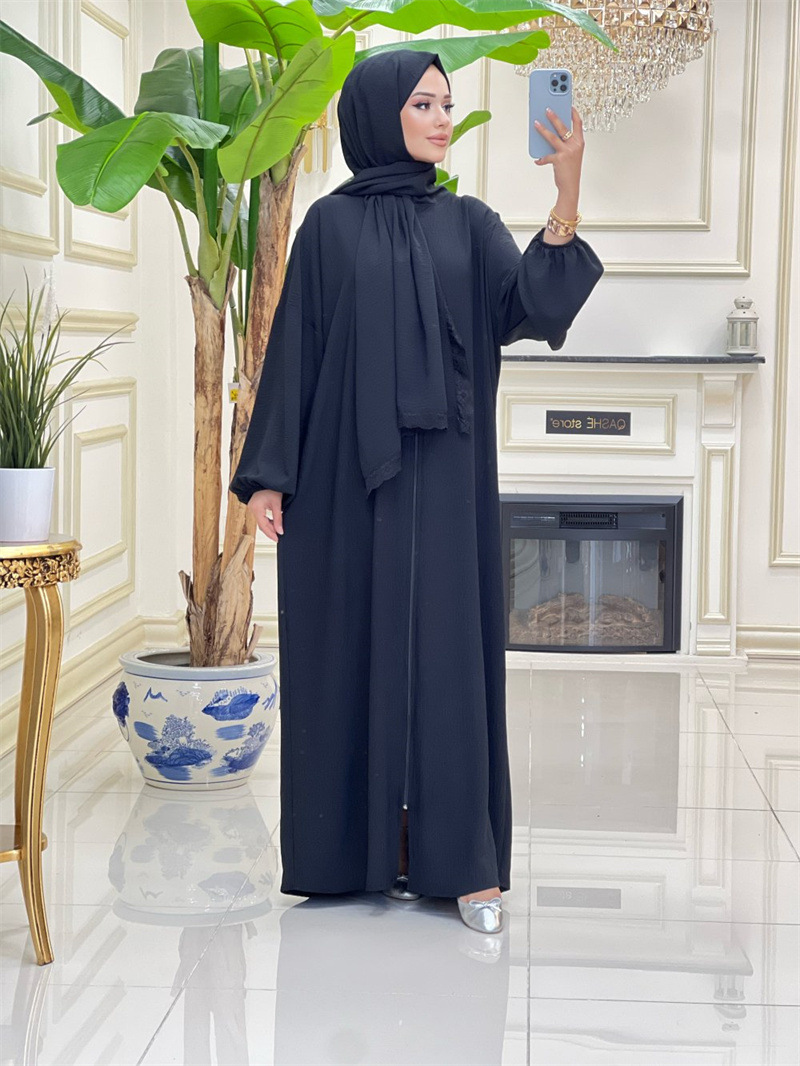 Abbigliamento da donna Abito lungo da donna con cerniera e preghiera Abaya in tinta unita_voghion.com