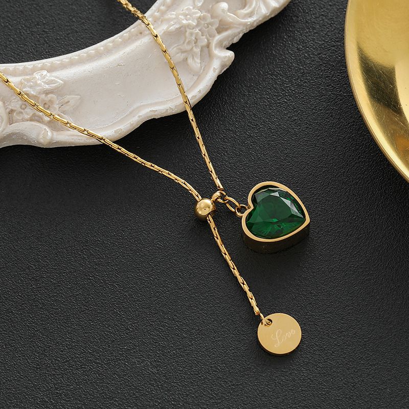 Collier grand-mère en diamant vert pour femme, design léger, luxueux et unique, en acier titane, résistant à la décoloration_voghion.com