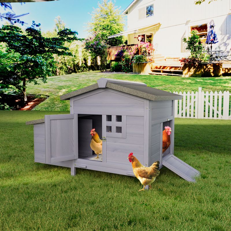 Outdoor Free-Range Wooden Chicken Coop With Asphalt Roof, Leak-Proof Pull-Out Tray, Secure Predator Defense, Nesting Box With Easy Access, Multiple Front & Side Doors_voghion.com