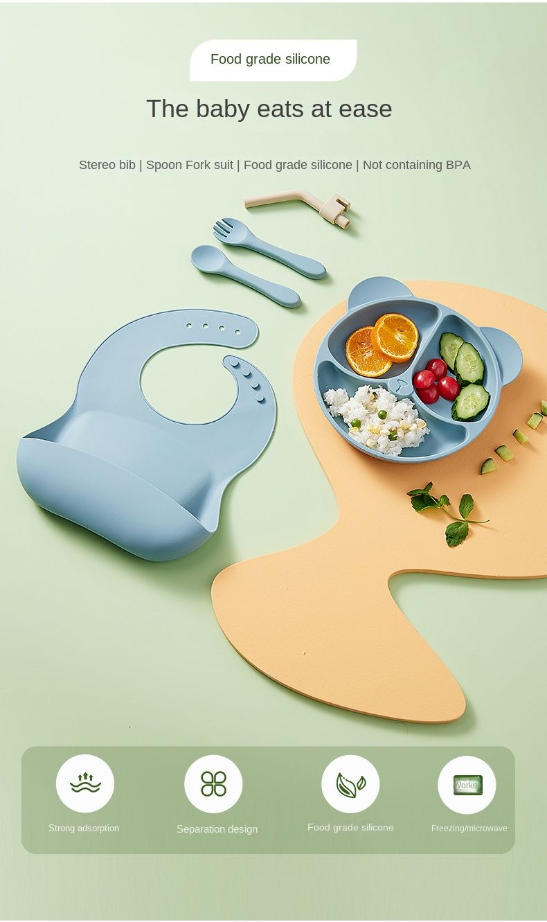 1 pieza de vajilla complementaria para alimentos para bebés con forma de oso bonito de 20 x 20 x 3 cm, plato de silicona de grado alimenticio con ventosa, cuenco de comida a prueba de caídas_voghion.com