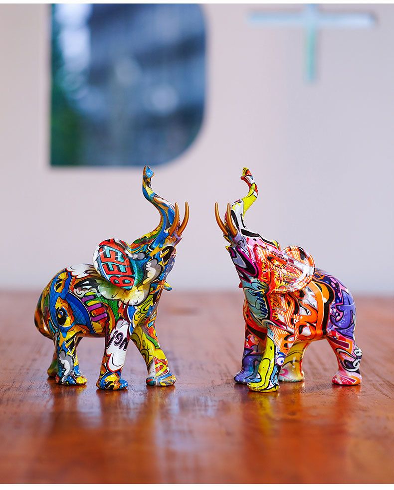 Nordic Graffiti Colorful Elephant Ornament Creative Resin Craft Home Entrance Desktop Art Decoration_voghion.com