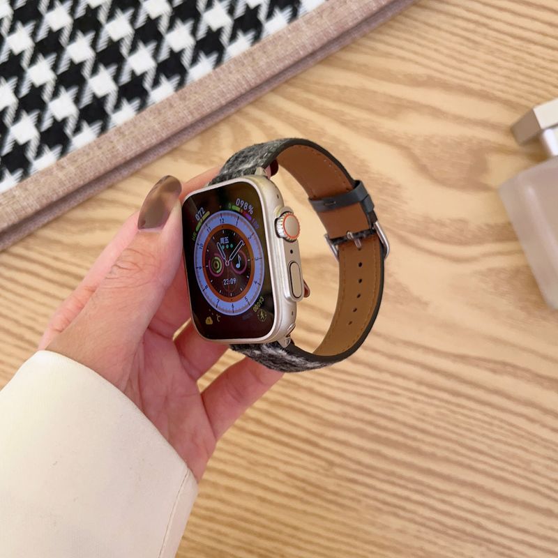 Geschikt voor Apple 10e generatie horlogeband 42mm 46mm hoefijzergesp wollen dunne leren verstelbare band_voghion.com