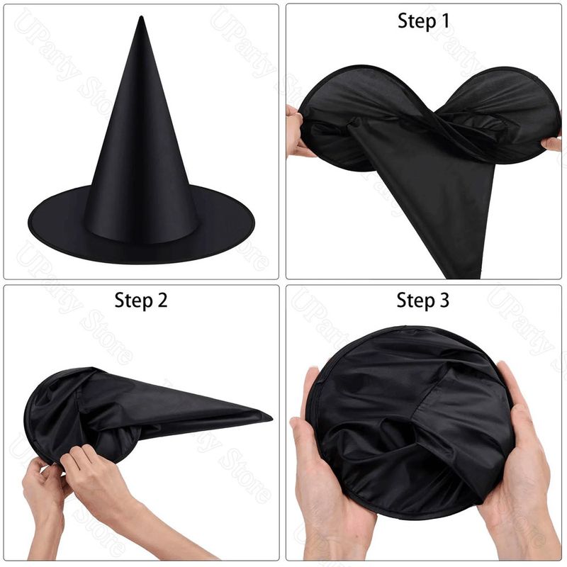 6/12Pcs Halloween Black Witches Hats With Rope Hanging Wizard Hats Bulk For Home Outdoor Porch Halloween Decoration Party Favor_voghion.com