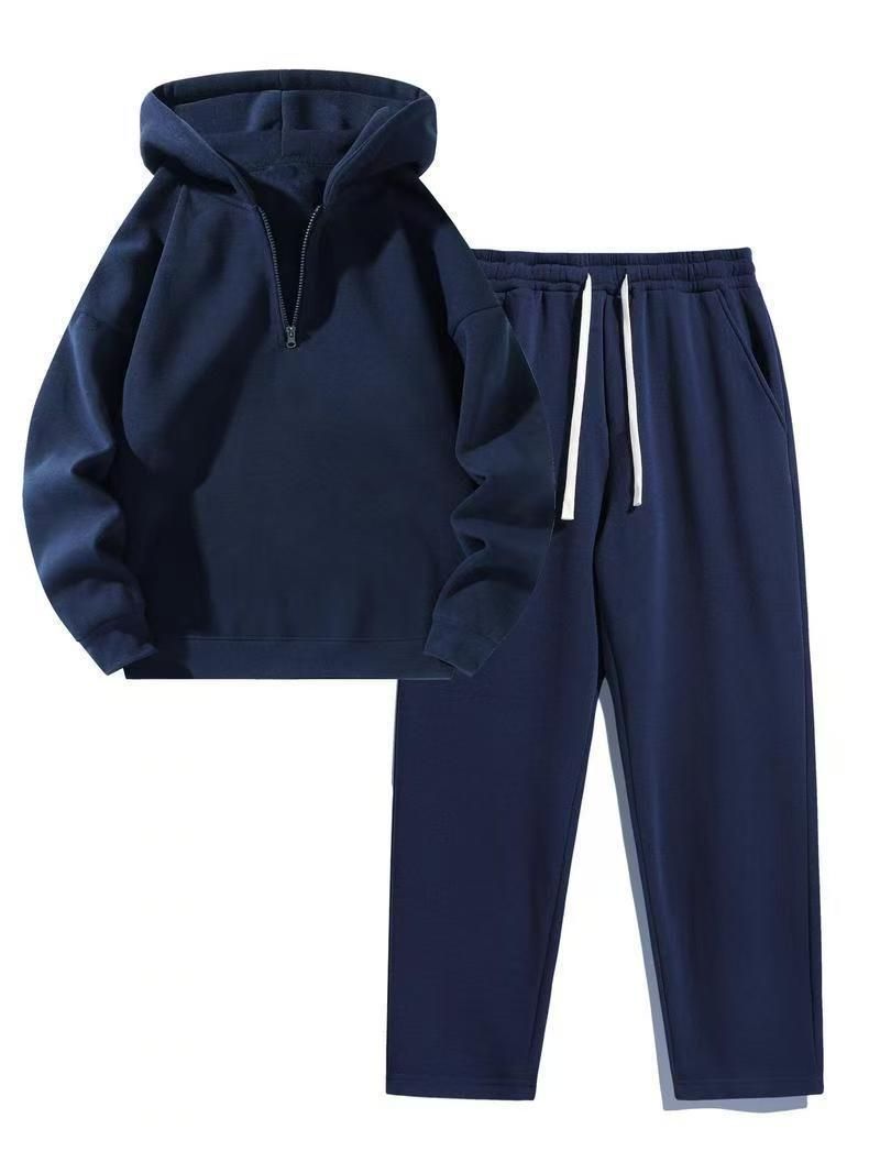 Ensemble de survêtement 2 pièces pour femme, sweat-shirt à revers et pantalon large, style décontracté_voghion.com
