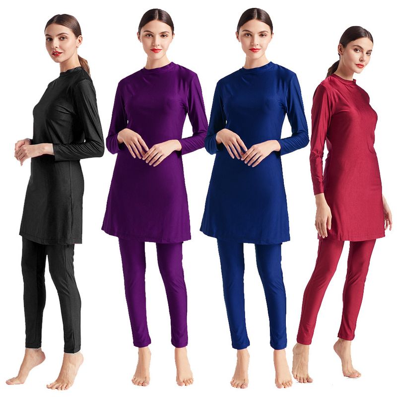 Maillot de bain conservateur pour femme, ensemble de maillot de bain trois pièces, foulard et chapeau M098_voghion.com