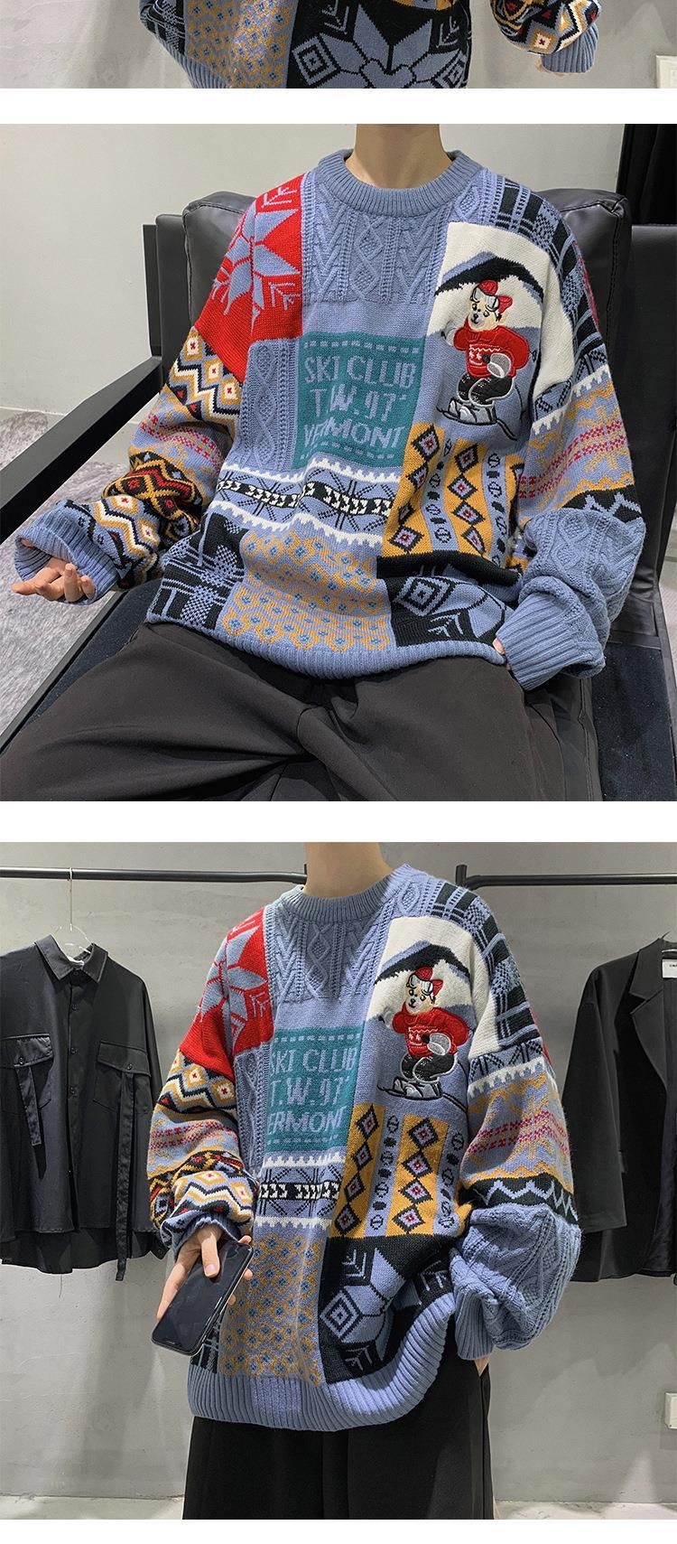 Petit ours pull col rond homme paresseux décontracté automne et hiver Couple tricot mode_voghion.com