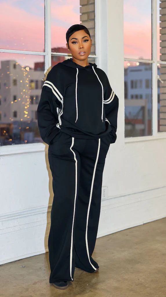 Ensemble deux pièces pour femme, pull irrégulier à capuche, couleur unie, offre spéciale européenne et américaine, automne et hiver_voghion.com