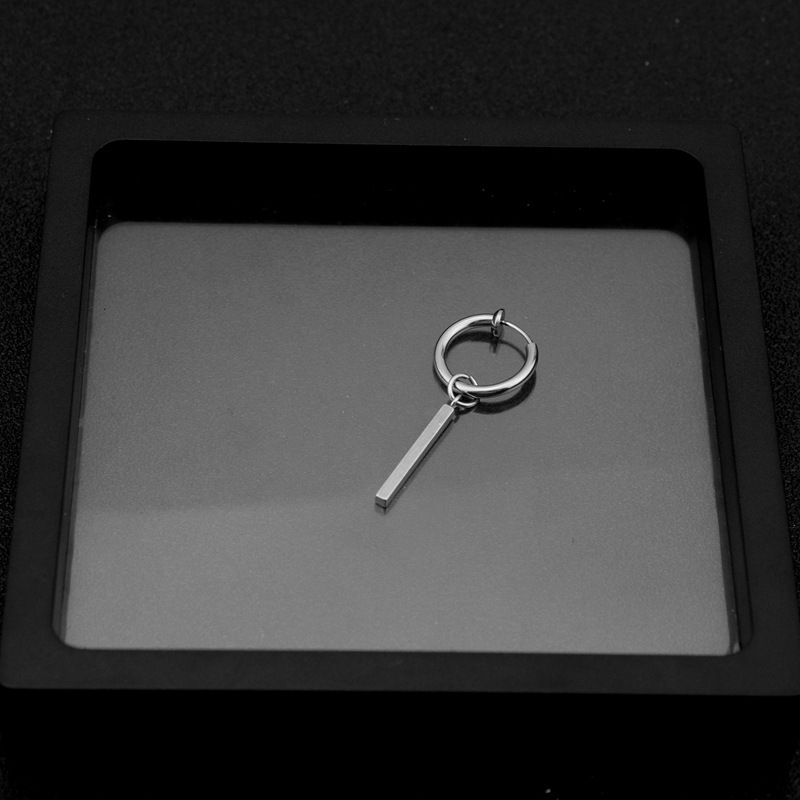 Titanium Earrings Hip Hop Punk Square Bar Stud Stainless Steel Long Strip Unisex Style Ins No Piercing Ear Clips_voghion.com