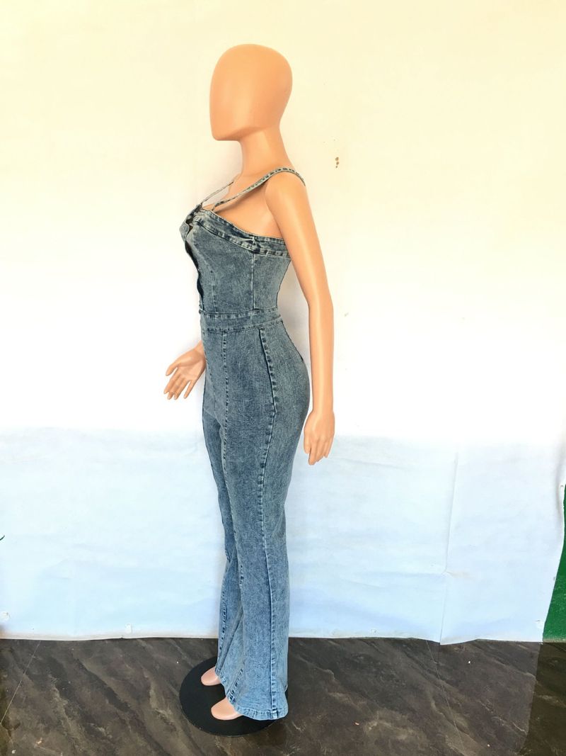 Damenbekleidung Plattform Damenmode lässig sexy Hosenträger Denim Overall weite Beinhose Schlaghose_voghion.com