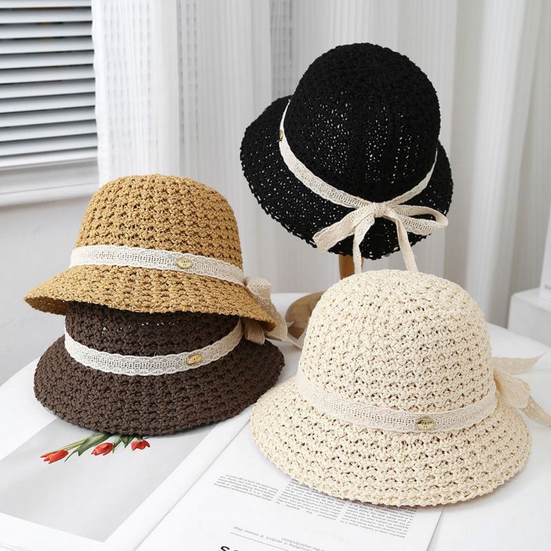 Cappello da sole pieghevole da donna in maglia cava da spiaggia con tesa larga, stile coreano, alla moda e fresco, 2025_voghion.com