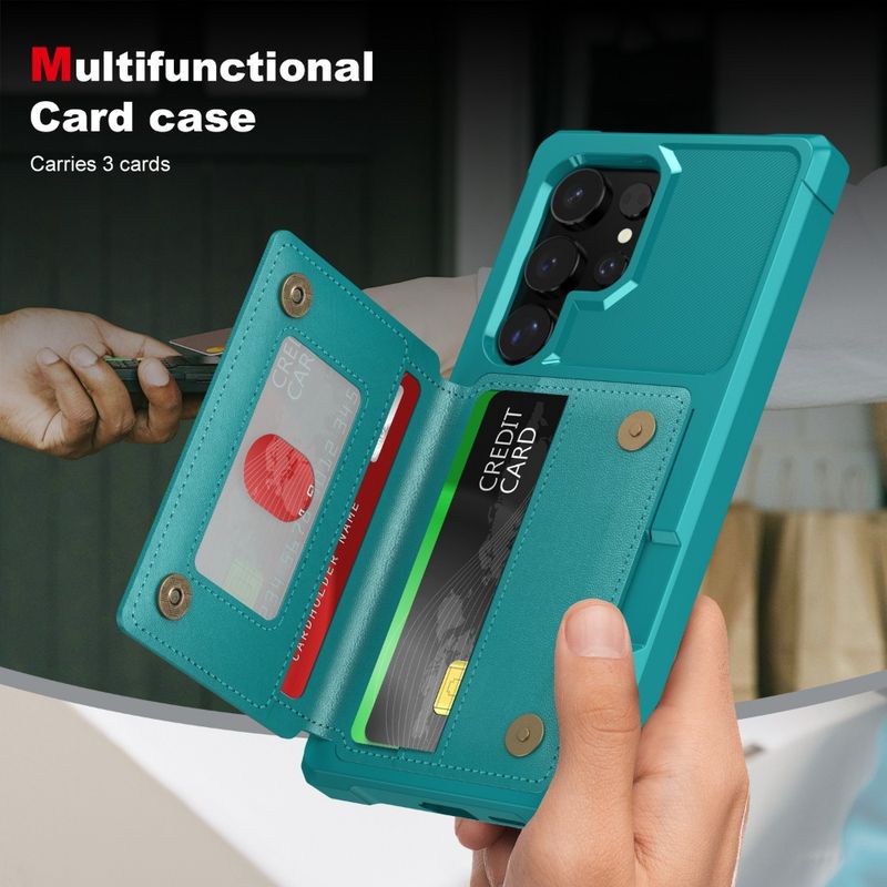 Flip Cards Slot Holder rahakotiga telefoniümbris Samsung Galaxy S24 Ultra Plus'ile + alus, põrutuskindel PU nahast tagakaas_voghion.com