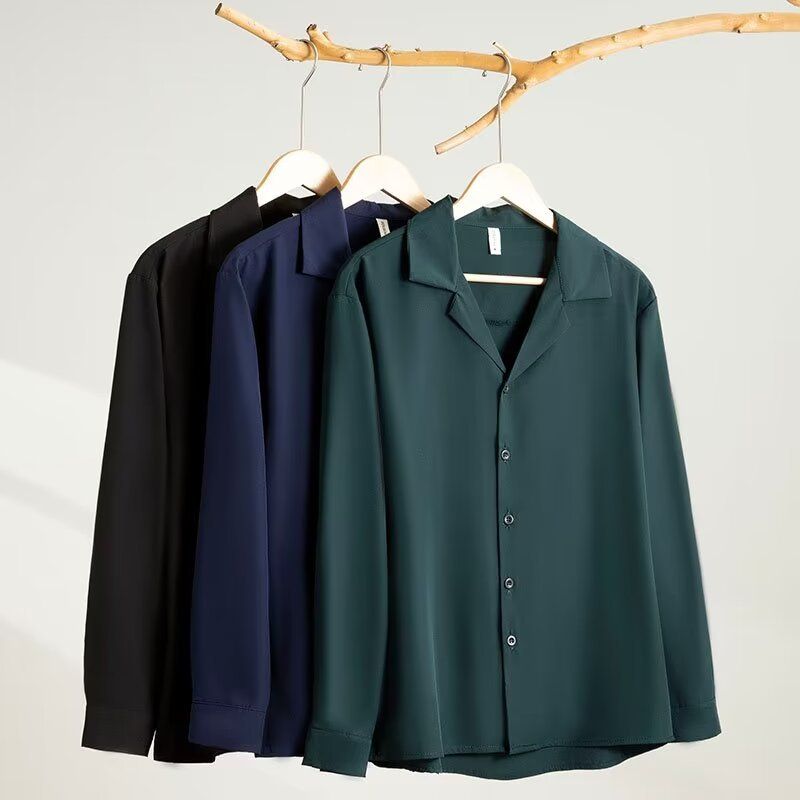 CT Long Sleeve For Men, Spring And Autumn Korean Style, Trendy Solid Color Shirt, Slim Fit, Plus Size, Office Work_voghion.com