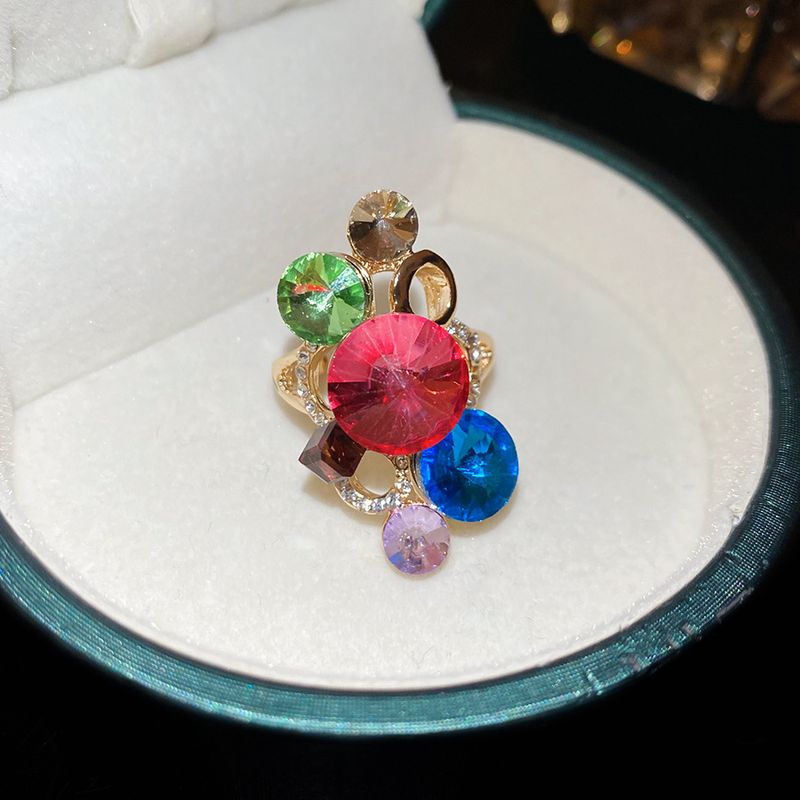 Inlaid Diamond Irregular Geometric Round Open French Court Style Index Finger Exquisite Light Luxury High-end Feel Ring_voghion.com