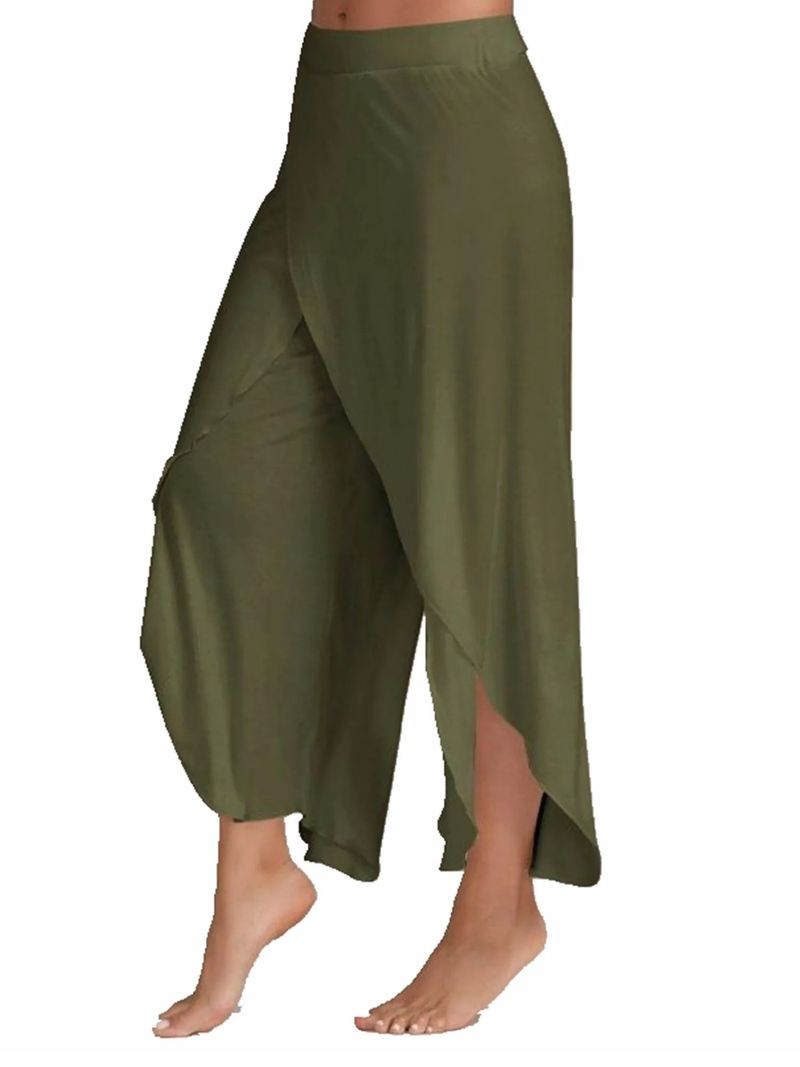 Pantalon Boho ample à jambes larges et ample pour femme Y2K, couleur unie, fente haute, fluide, mode décontractée, tendance, offre spéciale_voghion.com