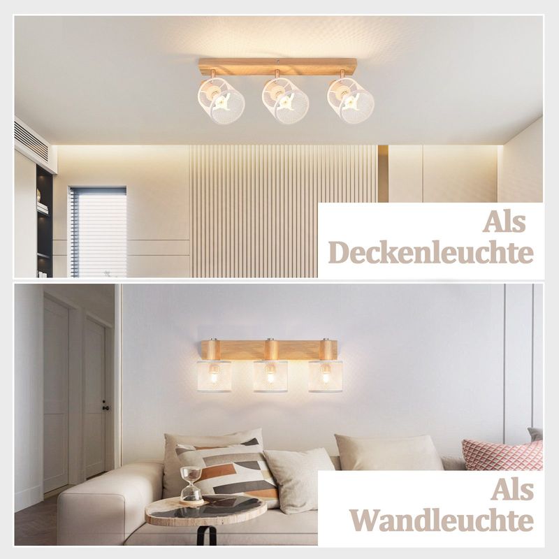 Glitzerlife Deckenstrahler 3 Flammig Weiß Deckenlampe Holz - Deckenleuchte E14 Moderne Deckenleuchte Schwenkbar 350° Max.25w Innen Holzoptik Spotlights Für Flur_voghion.com