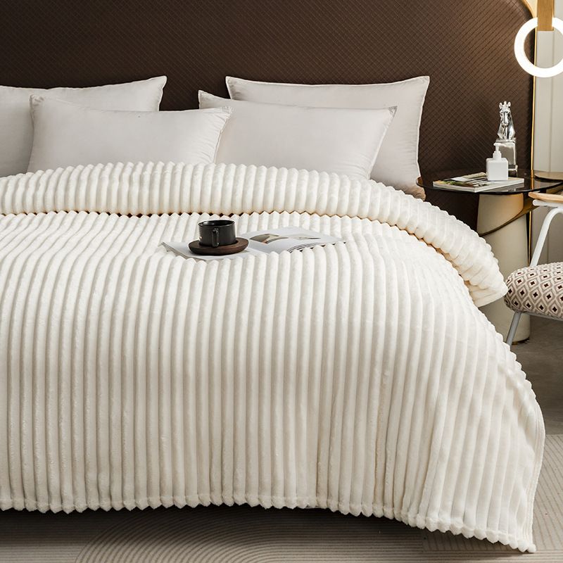 Solid Color Striped Milk Fleece Blanket - Plush Flannel Ultra-Soft Warm Throw For Bed & Couch_voghion.com