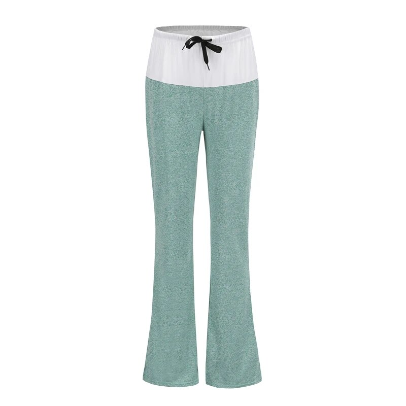 Vente chaude Large Jambe Danse Leggings Femmes Taille Haute Cordon Femelle Patchwork Décontracté Sarouel Lâche Sportwear Gympants_voghion.com