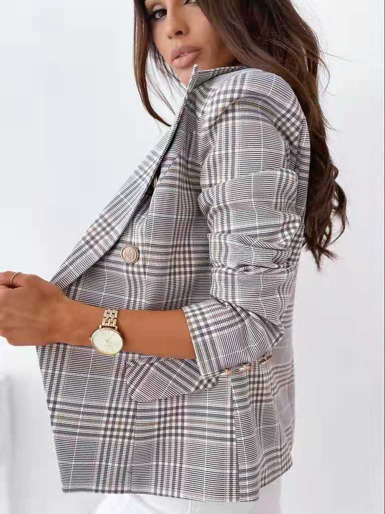 2025s 2025 Autumn New Professional Slim Fit Plaid Small Suit Coat_voghion.com