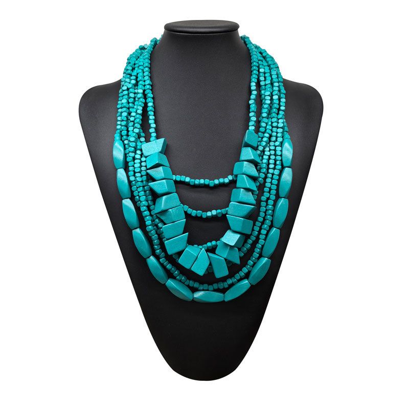 Nuova collana esagerata di perline di legno colorate irregolari bohémien, gioielli di moda unici e di grande vendita_voghion.com
