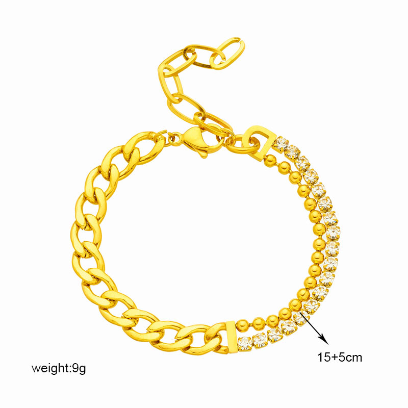 Asymmetrisches, mit Diamanten besetztes, doppellagiges, dickes Kettenarmband aus Titanstahl und Metall, Punk-Hip-Hop, schlichtes All-Match-Schmuckarmband_voghion.com