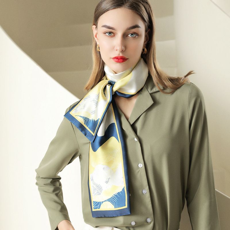 Sciarpa a righe stampata alla moda primaverile, dolce bouquet, decorazione, sciarpa con nastro in seta simulata_voghion.com