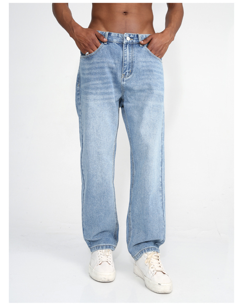 Denim | 2023 New Korean Edition Straight Barrel Slim Fit Small Feet Cropped Jeans Unisex Light Blue_voghion.com