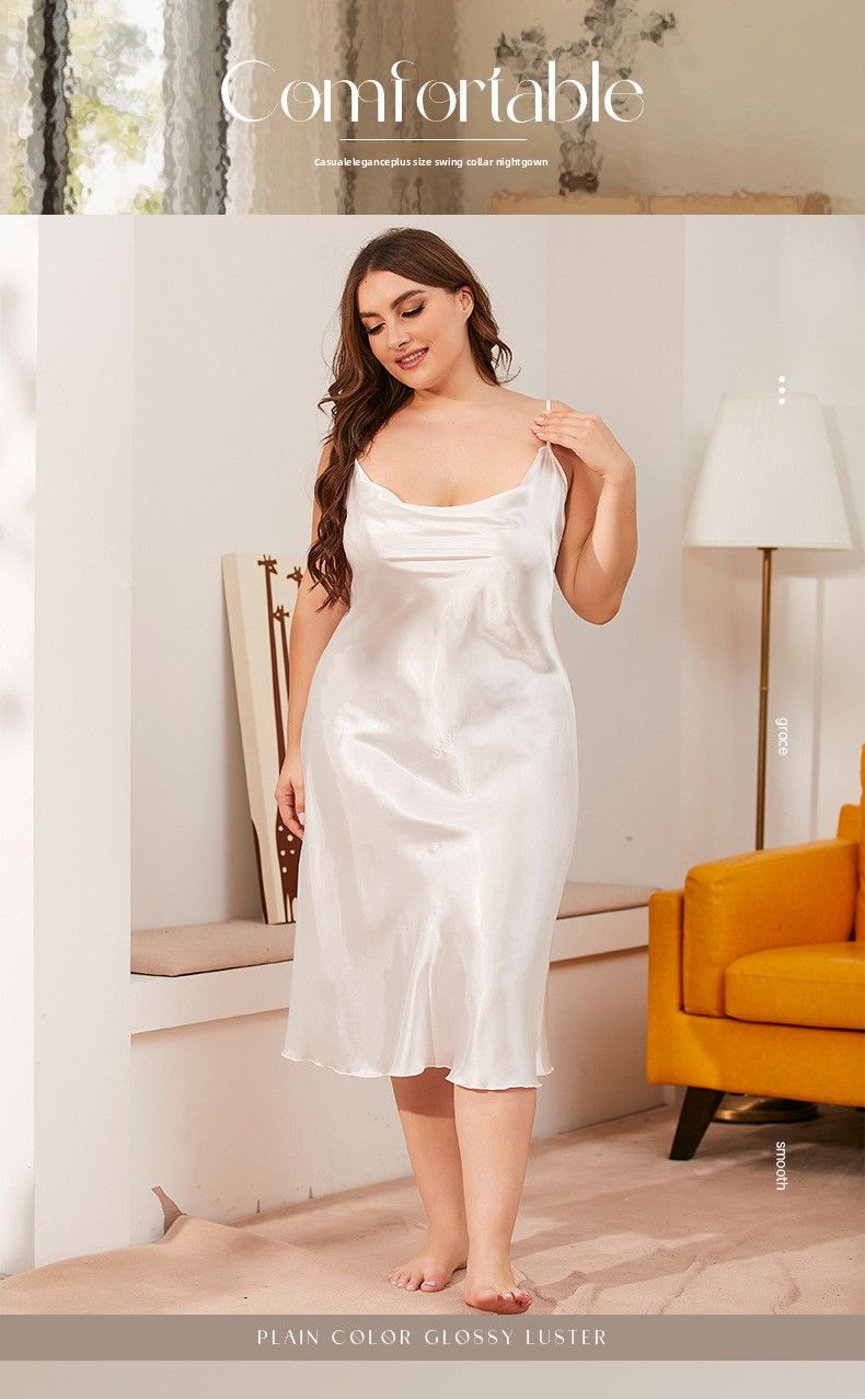 Atemberaubend bequem: Einteiliges Nachthemd aus Eisseide in Übergröße – Sommer-Loungewear mit schwingendem Kragen und Hosenträgern_voghion.com