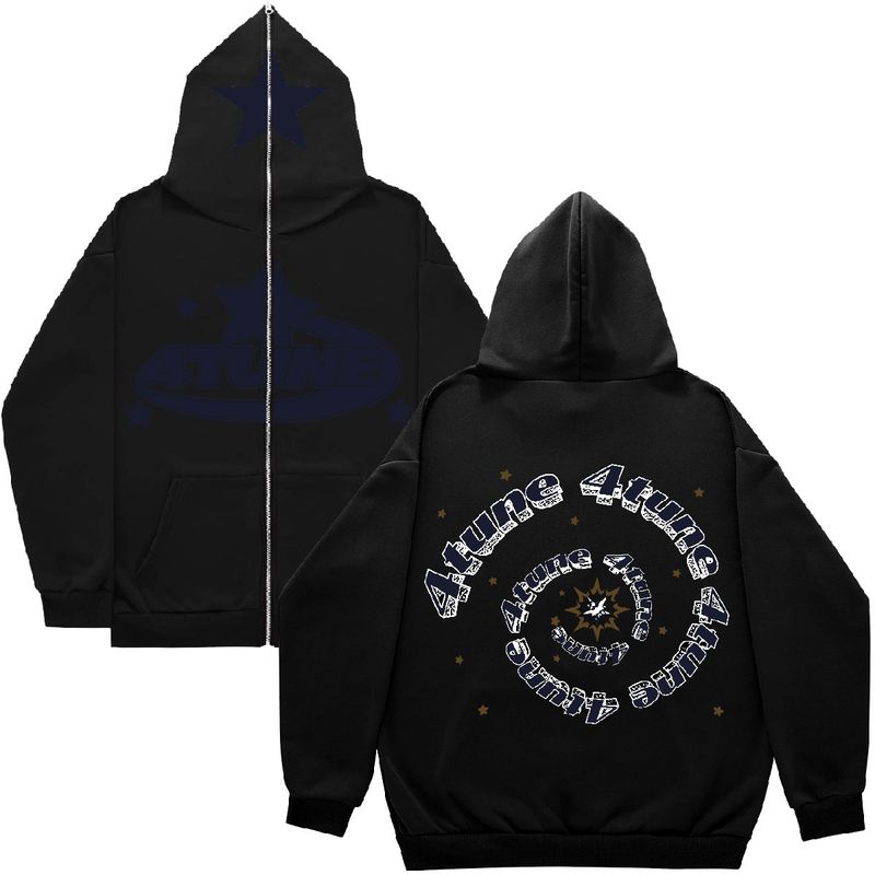 Jacke Hoodie 4atune Muster Kapuze Weite Passform Unisex Reißverschluss Sweatshirt Beliebt_voghion.com